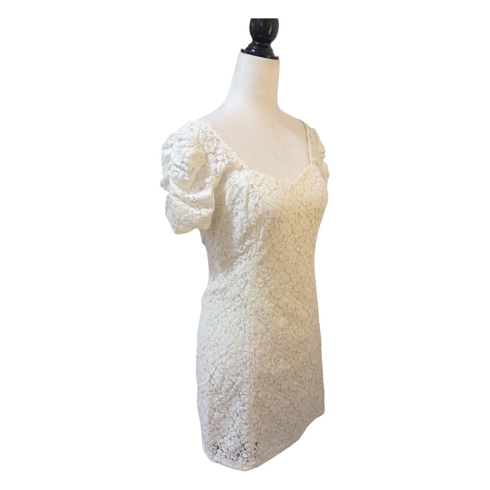 Guess Los Angeles Floral Ivory Lace Mini Dress Size 6 Puff Sleeve Deep V - Picture 4 of 10